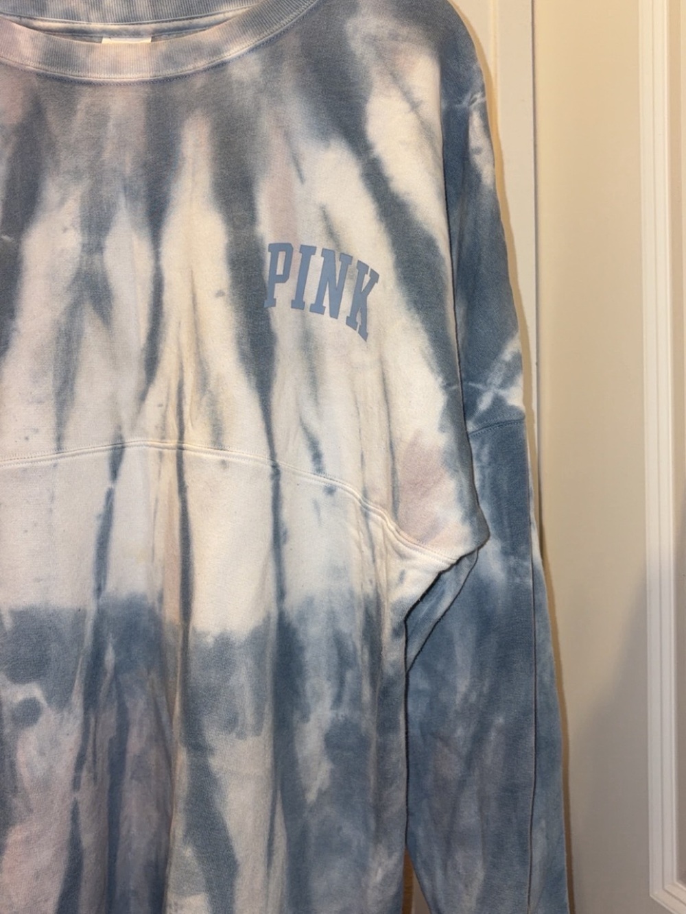 PINK Victoria's Secret Blue & White Tie-Dye Track Sweatshirt
